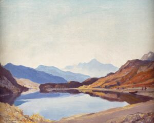 October in Knoydart, oil painting by Sir D Y Cameron depicting Highland mountains and a loch