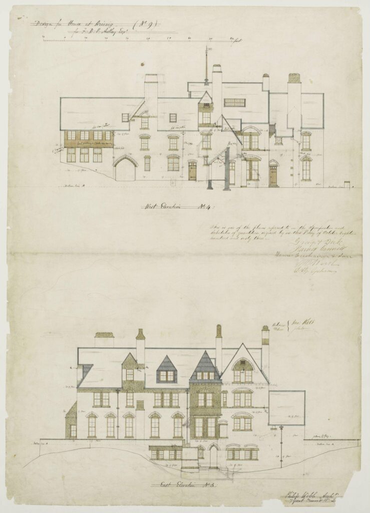 black and white ink drawing showing a floor plan